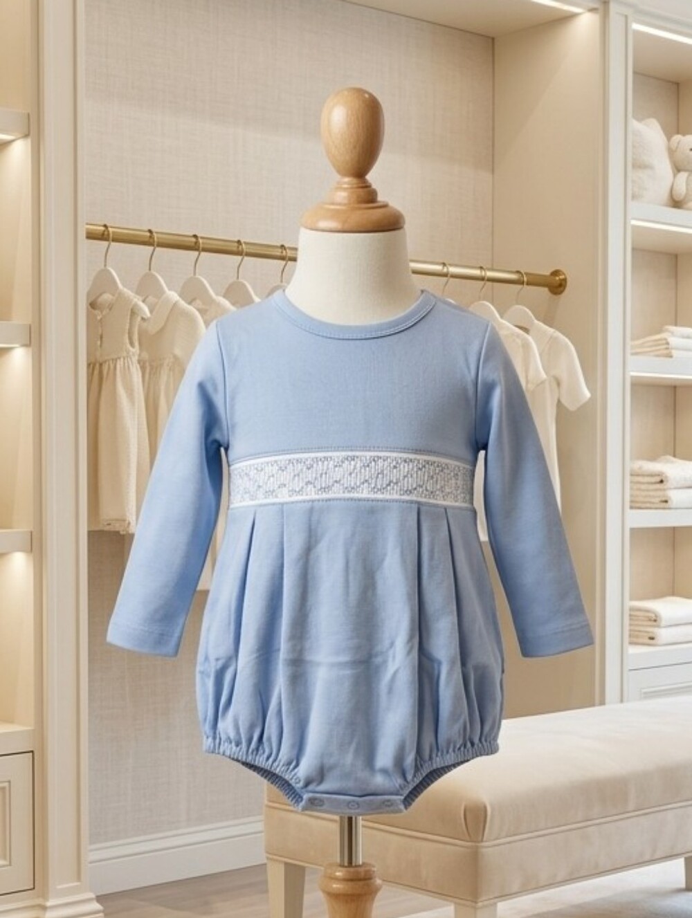 The Beaufort Bonnet Company Bradford Bubble Smocked Pima Cotton 6-12M